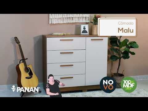 Video thumbnail of Cômoda 4 Gavetas 1 Porta com Pés 100 MDF Malu Panan