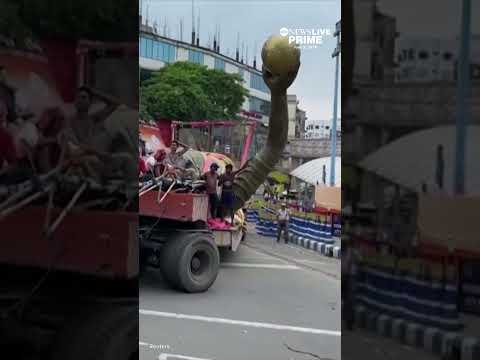 A 70-foot statue of soccer star Lionel Messi was taken down in Kolkata, India