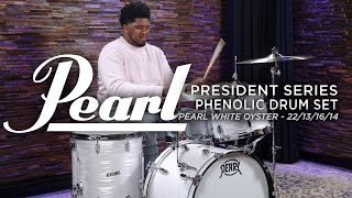 Video thumbnail for Pearl President Series Phenolic Drum Set with Cases 22/13/16/14 - Pearl White Oyster by Memphis Drum Shop