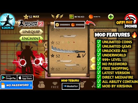 Shadow Fight 2 Mod Apk | 52 Max Level | Unlimited Money And Gems | SF2 New