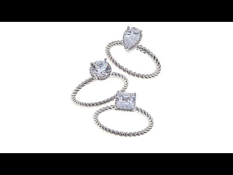 3ctw Absolute  Pear, Round and Square 3piece Ring Set