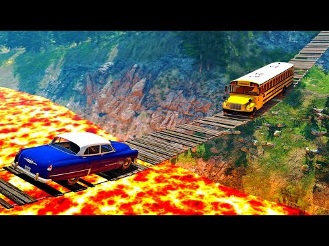 Cars vs Suspension Bridge #1 but The Floor is Lava - BeamNG Drive | Beamng Havoc