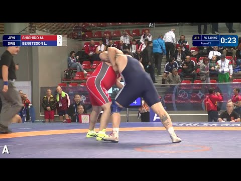 Round 1 FS - 130 kg: L. BENGTSSON (SWE) df. M. SHISHIDO (JPN) by TF, 10-0