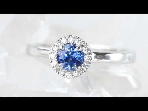 blue sapphire diamond halo ring platinum