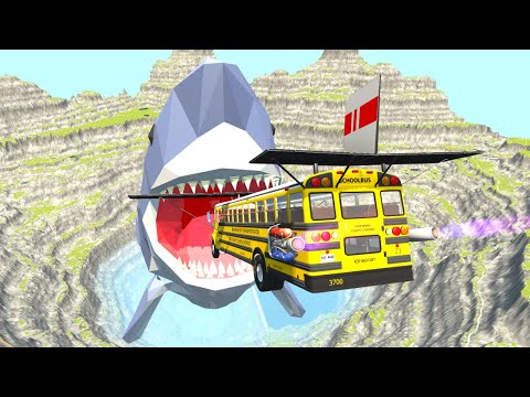Leap Of Death Car Jumps & Falls Into Shark's mouth -BeamNG drive
