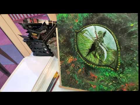 Warrior Reflection in a Dragon Eye Embellished Acrylic Pour Speed Painting & Music Turned out Cool!