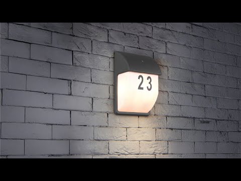 Außen Wandleuchte, Hausnummer, Dämmerungssensor, Aluminium, Anthrazit, IP44, 27 cm Höhe