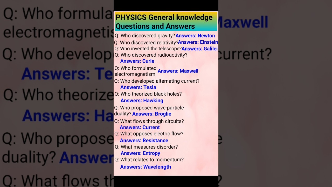 Physics General knowledge Questions and answers | Gk questions | Gk quiz |Gk science