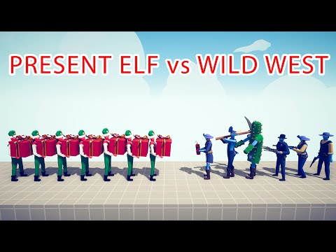 PRESENT ELF Team vs WILD WEST Team - Totally Accurate Battle Simulator TABS