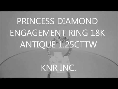 PRINCESS DIAMOND ENGAGEMENT RING 18K ANTIQUE 1.25CTTW - KNR INC - 104.1