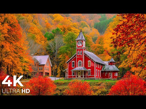 Vermont in Autumn 4K UHD 🍂 Stunning Fall Foliage, Scenic Mountains, and Peaceful Countryside