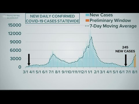 Georgia's COVID-19 case curve as of August 9, 2021