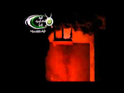 احتراق أحد مواقع قوات النظام في مخيم اليرموك في مدينة دمشق بعد استهدافه من قبل كتيبة الشهيد حسين مفعلاني