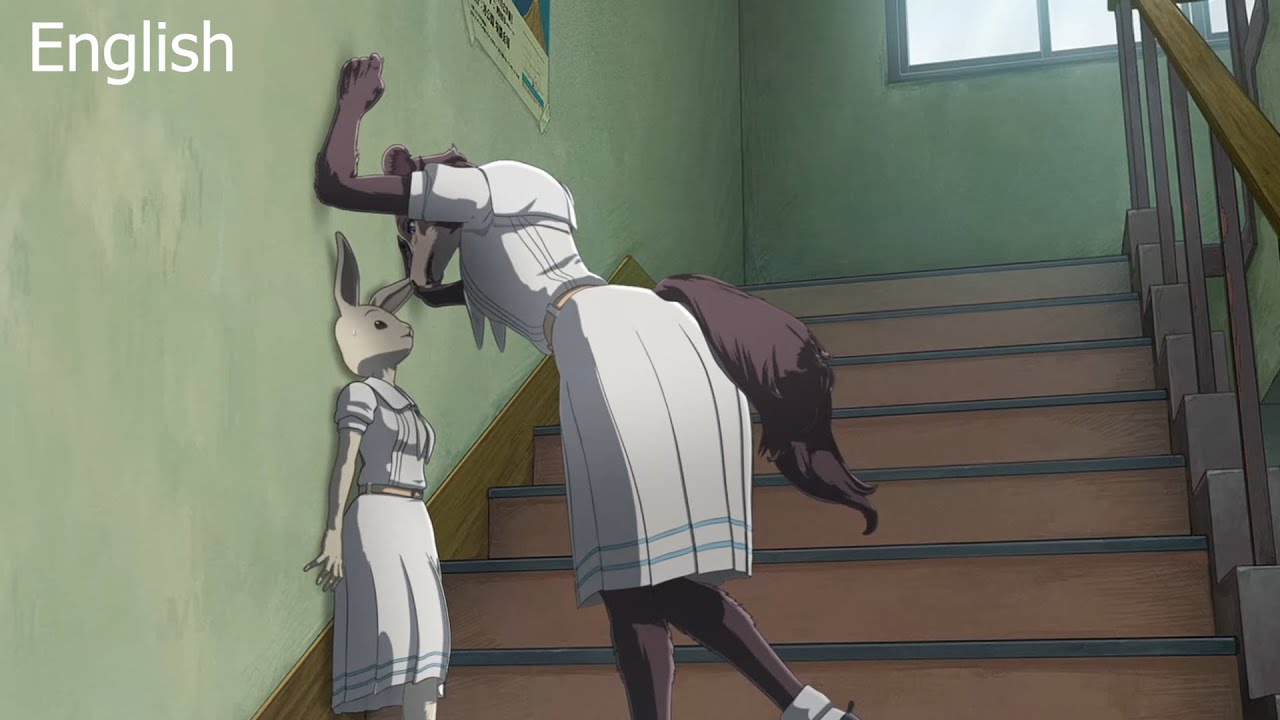 Juno pins Haru against the wall in Japanese, English and Thai