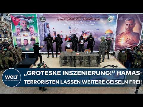 Video Thumbnail: NAHOST: "Eine groteske Inszenierung!" Hamas-Terroristen übergeben weitere Geiseln an das Rote Kreuz