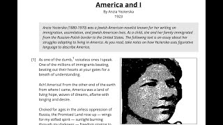 Read aloud of America and I by Anzia Yezierska