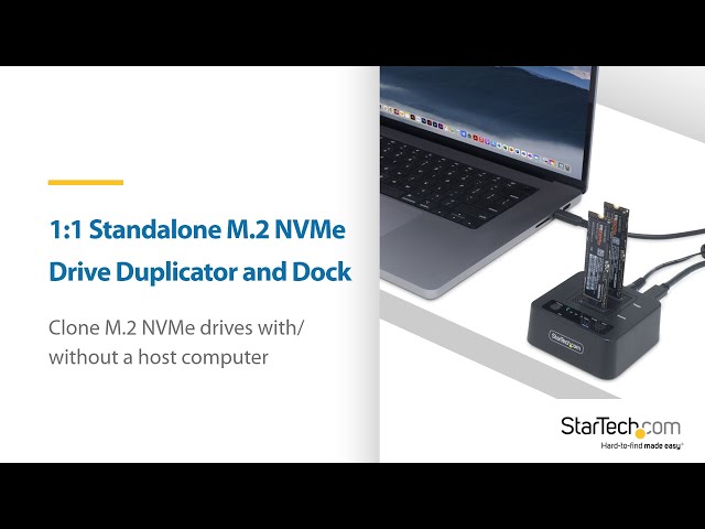 Vídeo relacionado con StarTech.com Dock Clonador Autónomo 1:1 de NVMe M.2 - 90GBpm - USB-C 3.2 de 20Gbps - Docking Station USB Tipo C de 2 Bahías