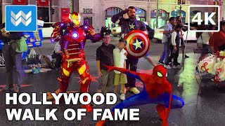 Hollywood Boulevard Walk of Fame at Night | Virtual Walking Tour | Los Angeles Travel Guide【4K】
