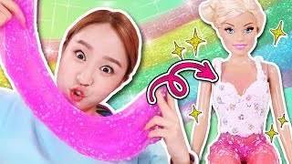 바비 옷이 늘어나요! 슬라임 액괴로 바비 옷 만들기 꾸미기 챌린지 - 지니