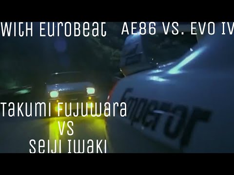 Initial- AE86 Takumi Fujiwara vs Evo IV Seiji Iwaki With Eurobeat