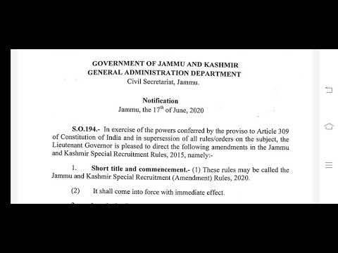 RECRUITMENT RULES AMMENDED .OFFICIAL ORDER BY JK GOVT