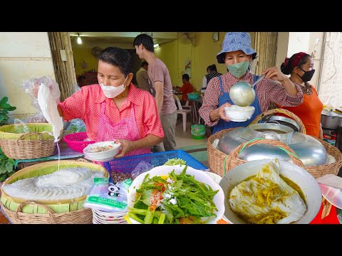 Most Famous Cambodian Food - $0.875 For A Bowl Of Khmer Rice Noodle With Gravy -Nom Banhjok
