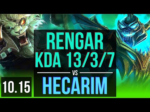 RENGAR vs HECARIM (JUNGLE) | 3.6M mastery points, KDA 13/3/7 | TR Challenger | v10.15