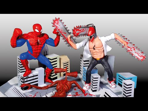 SPIDER-MAN vs CHAINSAW MAN vs SIREN HEAD Giants | Realistic Diorama | ClayHolic