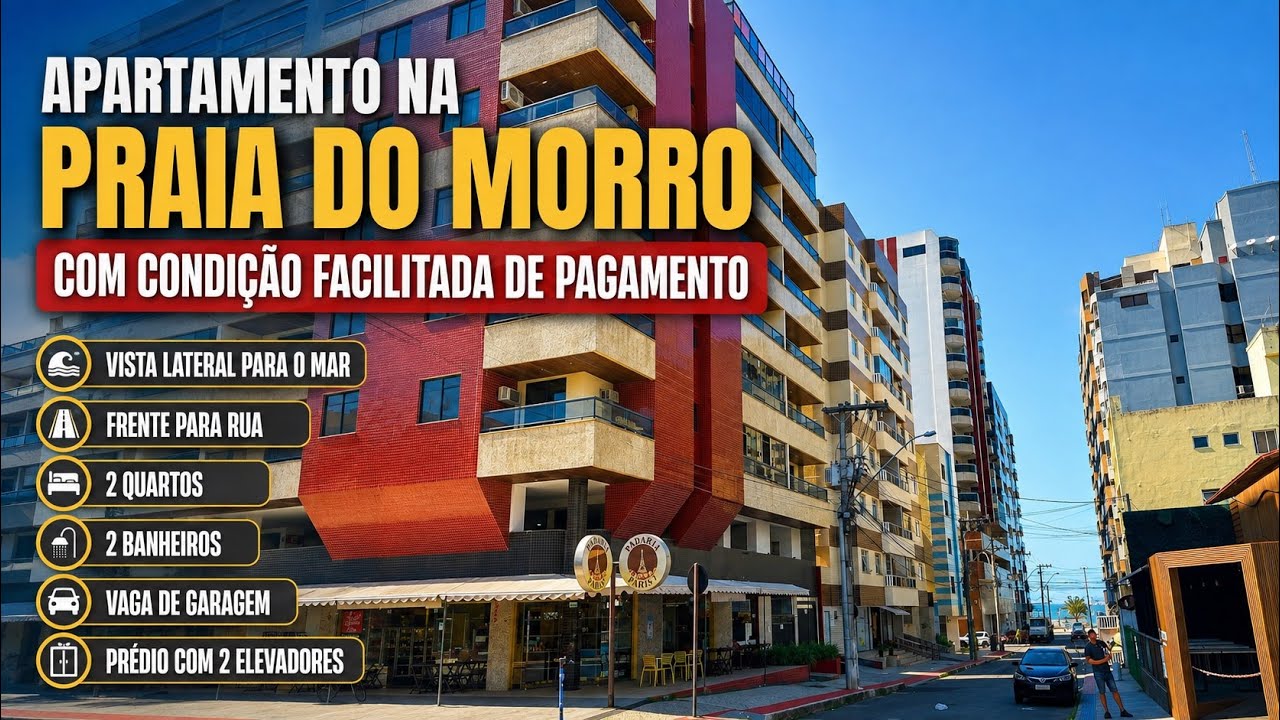 Praia do Morro, frente para a rua, 2 quartos e prédio com elevador