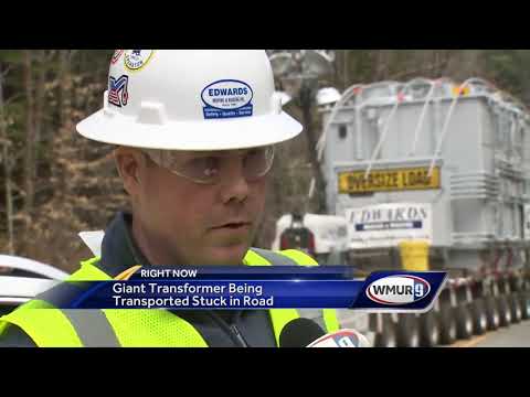 Giant transformer gets stuck during transport