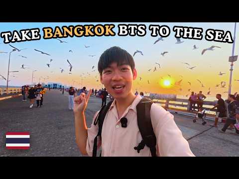 Escape Bangkok By BTS Sky Train ! Nearest Seaside at Bang Pu (Seagulls, Cafe & Sunset)🇹🇭