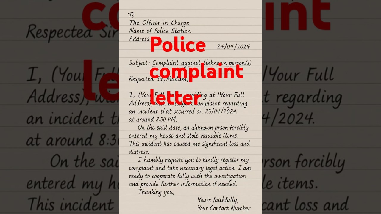 POLICE COMPLAINT LETTERS / A COMPLAINT ABOUT AN ANOTHER PERSON TO POLICE #policecomplaint #police