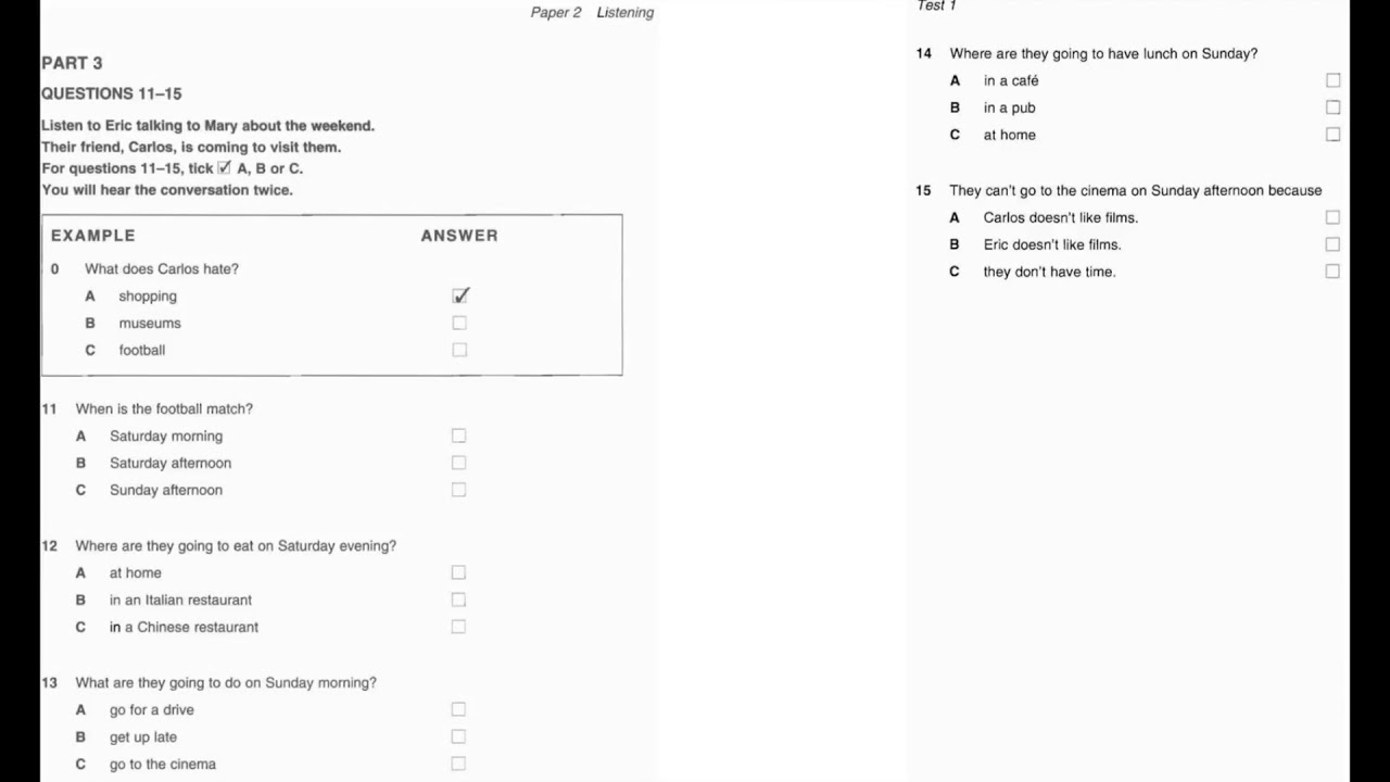 Listening A2, KET 1, Test 1, Part 3