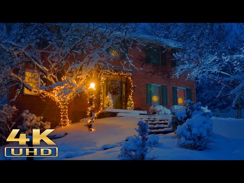 4K HDR Snowy Village - Peaceful Snowing at Dusk - Winter in Bulgaria - Relaxing Snowfall Video (4K)
