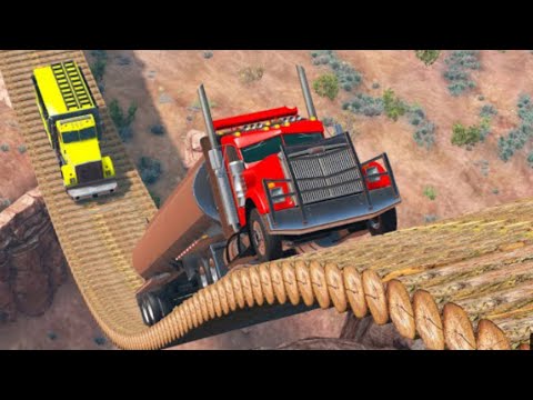 Cars Jumping on Long Loop Bridge NINH02 - Super Truck Car Vs Deep Abyss Mountain - BeamNG.Drive