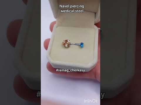 Пирсинг для пупка "Лазурное и янтарное сердечки" серьга навела медицинская ювелирная сталь с цирконами - фото 2 - id-p2829299182