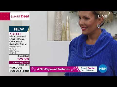 Nina Leonard LongSleeve Cowl Neck Sweater Tunic