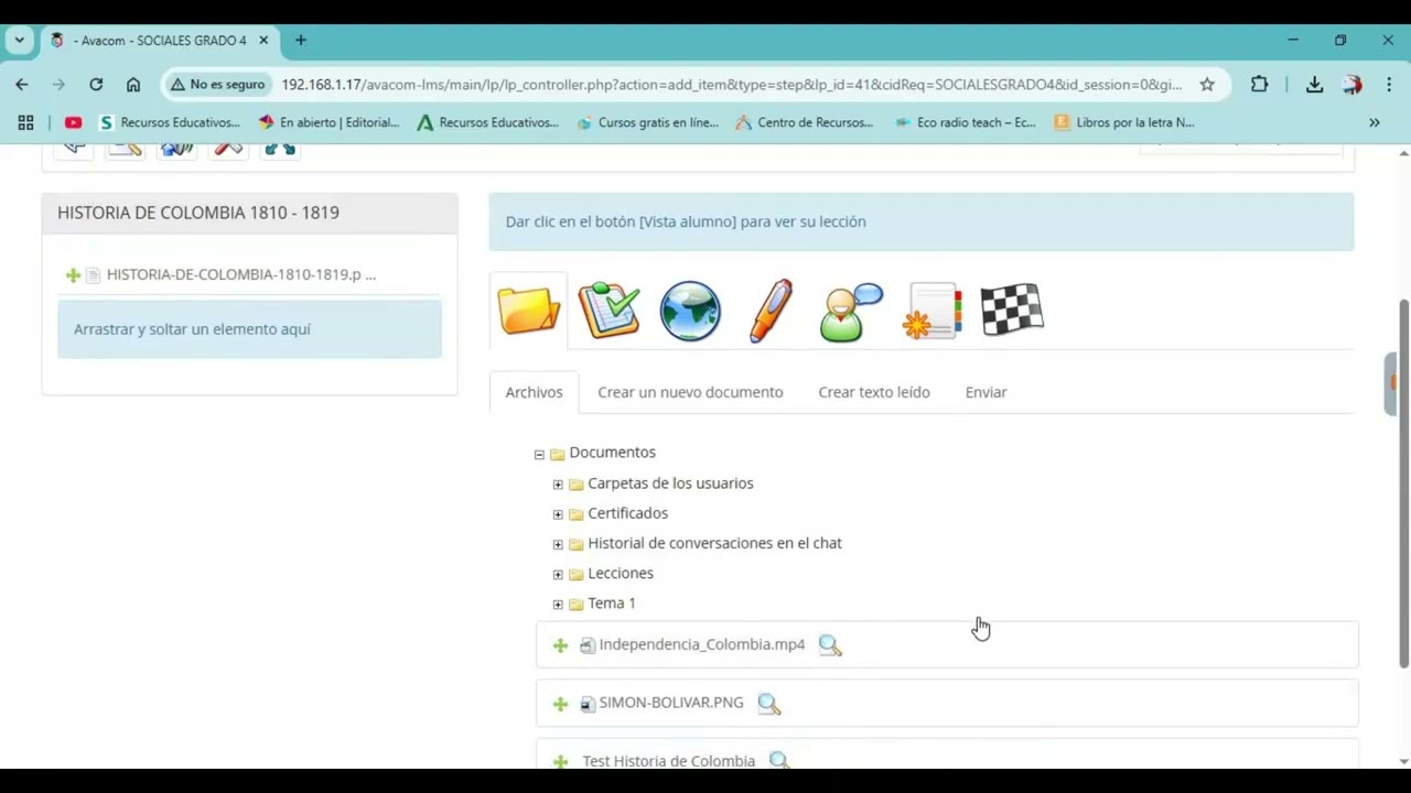4.4. Crear una lección dentro de un curso en la plataforma AVACOM SITE - Quindío