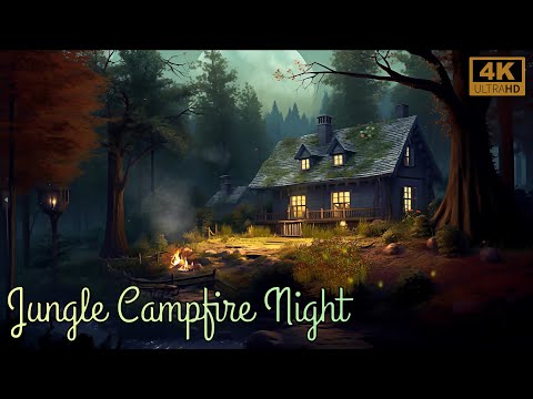 4K HDR Campfire in the Woods | Crackling Fire & Cricket Sounds | Relaxing Night Camping Ambiance