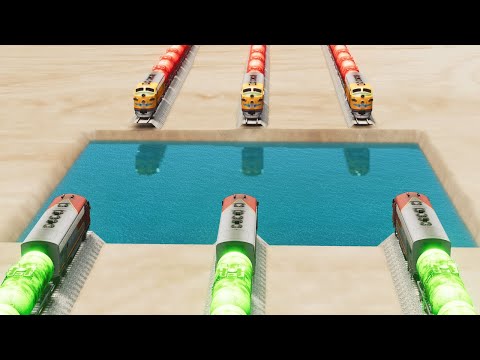 Impossible Giant Pothole Rail Tracks Vs Trains Crossing Deep Water- BeamNG.Drive