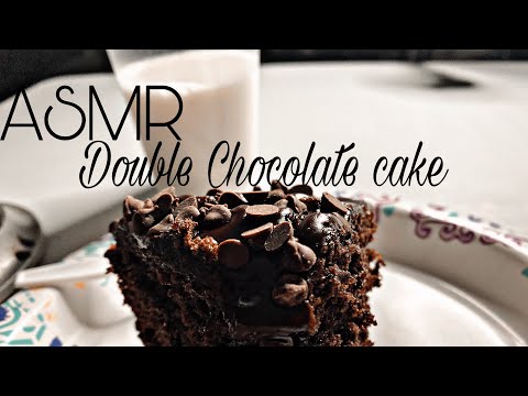 ASMR DOUBLE CHOCOLATE CHIP CAKE チョコレート ケーキ W/ ALMOND MILK (EATING SOUNDS) NO TALKING | FIRST VIDEO