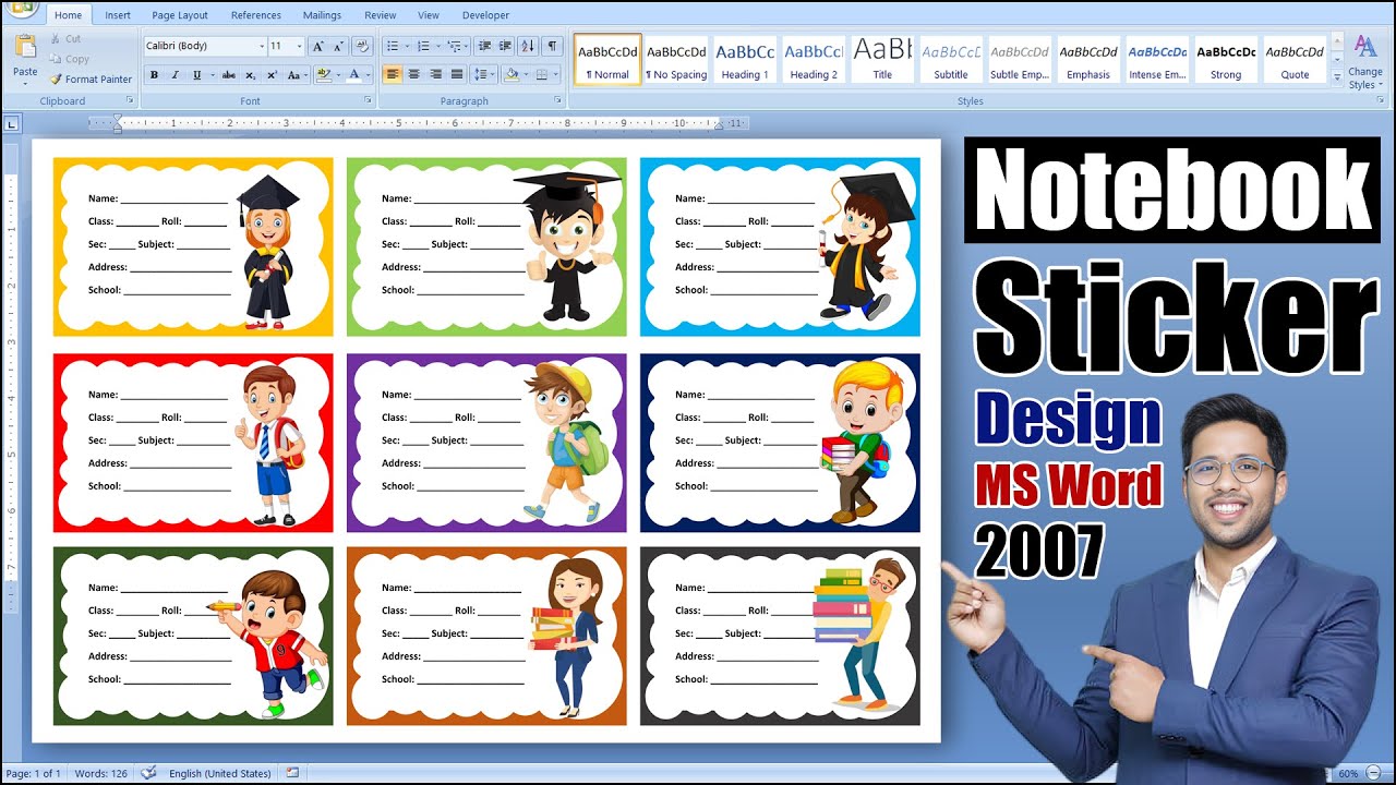 Sticker Design in MS Word 2007 |  How to make Notebook Sticker Design in MS Word 2007 Hindi Tutorial