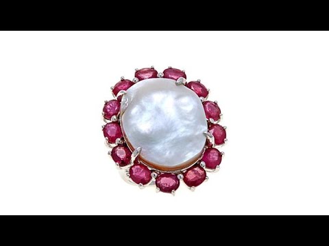 Colleen Lopez Freshwater Cultured Pearl and Ruby Ring