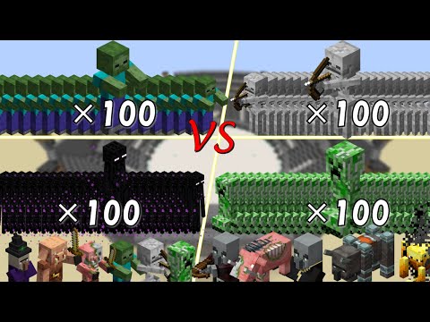 Minecraft Mobs Battle royale! 100 Vanilla Mobs! Minecraft mob battle!