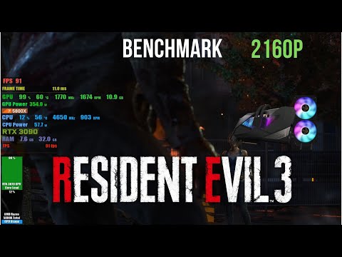 Resident Evil 3 RTX 3090 Gigabyte AORUS WATERFORCE Benchmark R5800x 2160p 4k