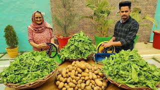 Aloo Palak Ki Sabji Recipe By Granny | Potato Spinach Recipe | Veg Recipes | Village Food
