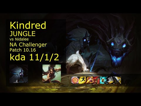 Kindred vs Nidalee Jungle - NA Challenger 11/1/2 Patch 10.16 Gameplay