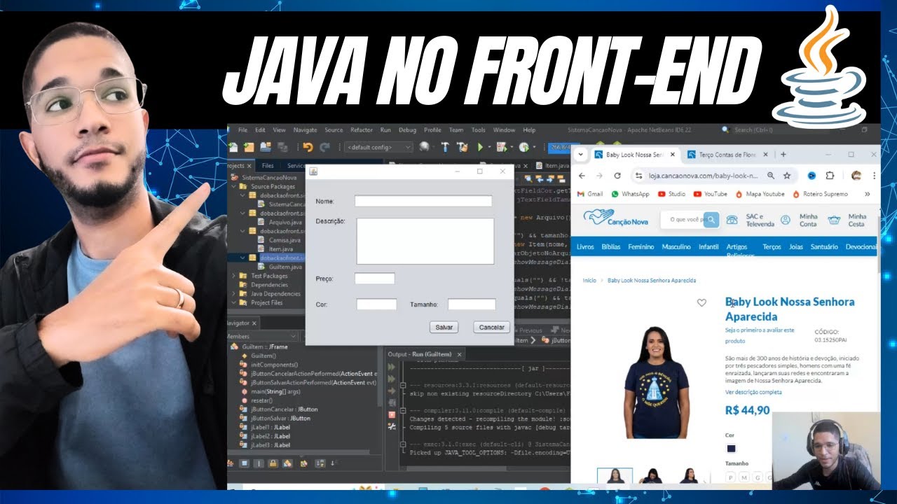 java no frontend. como fazer frontend no java? backend e frontend no java. curso de java. poo java.