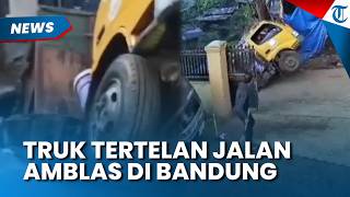 DETIK-DETIK truk Sampah Tertelan Jalan Amblas di Kab Bandung Barat Terekam CCTV