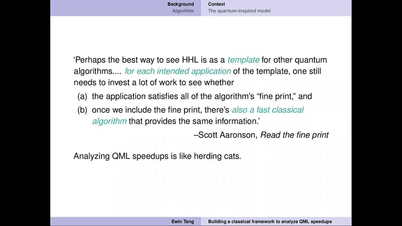 Ewin Tang: Building a classical framework to analyze quantum machine learning speedups